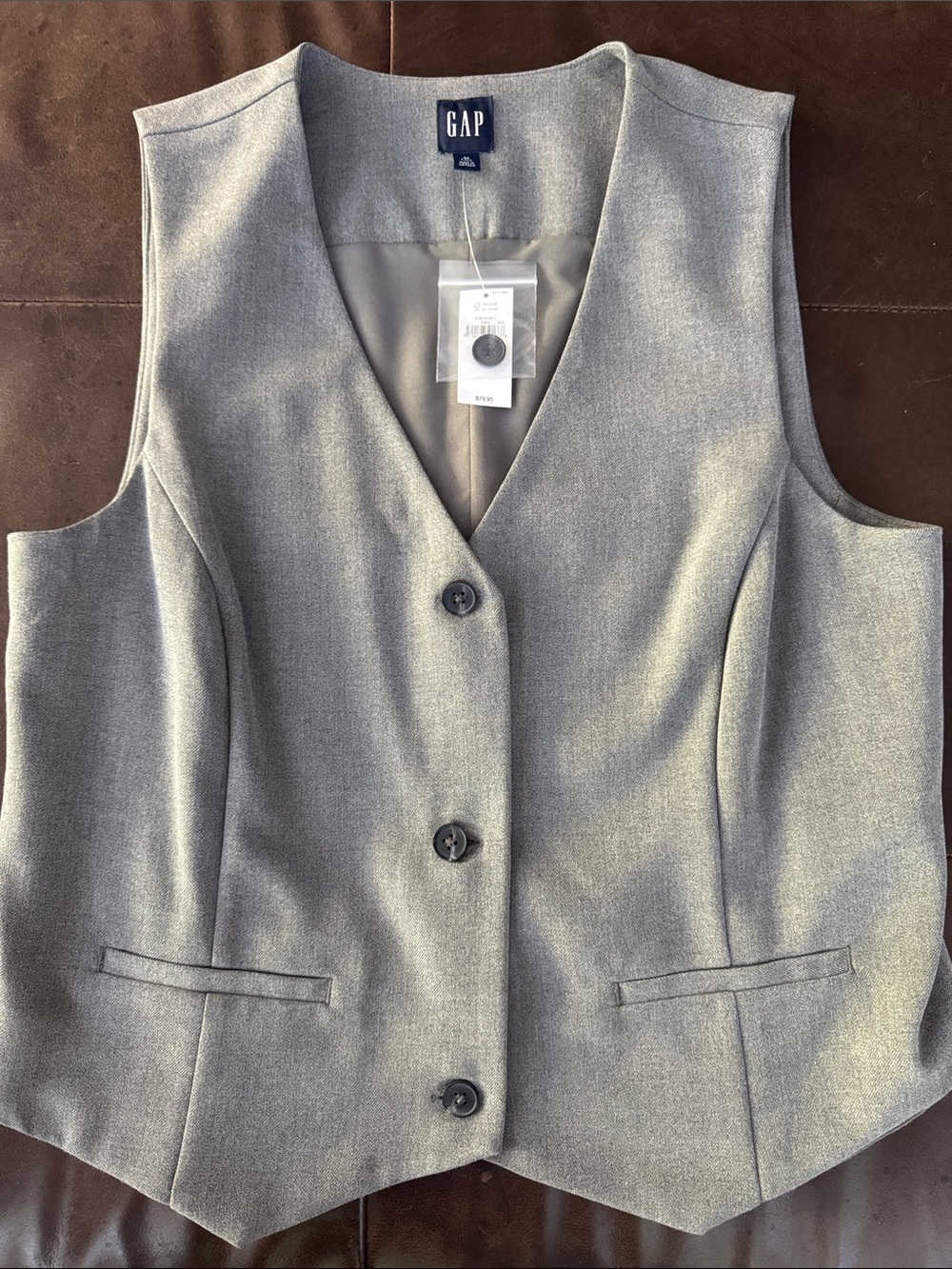 GAP Women's Light Heather Gray V-Neck Tailored Vest